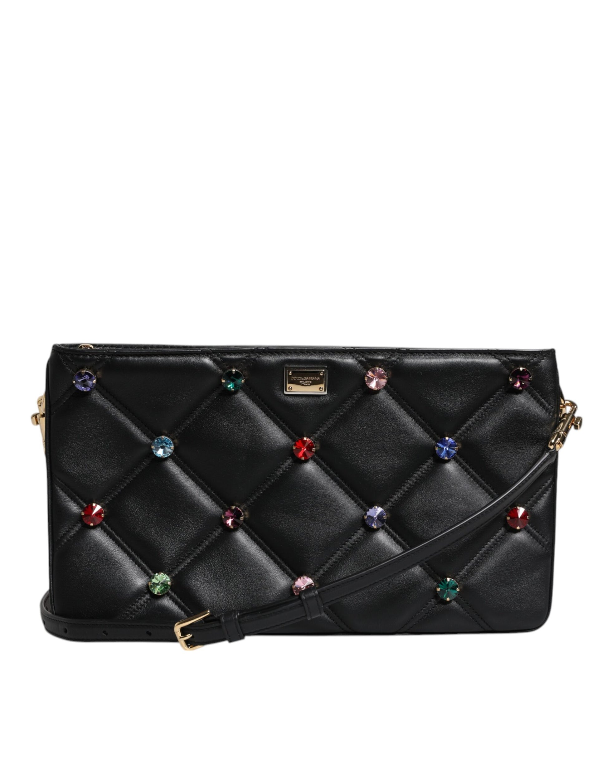 Dolce & Gabbana Black Leather Crystal Embellished Logo Shoulder Bag – par Dolce & Gabbana | Disponible sur Sandy Store ByNet