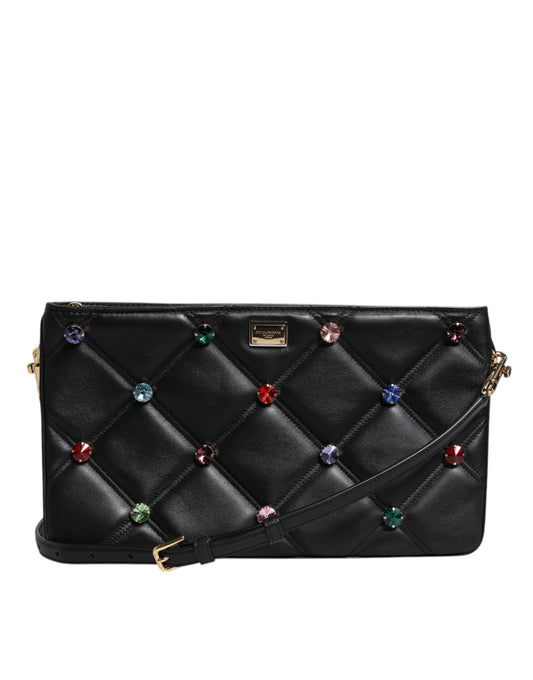 Dolce & Gabbana Black Leather Crystal Embellished Logo Shoulder Bag – par Dolce & Gabbana | Disponible sur Sandy Store ByNet