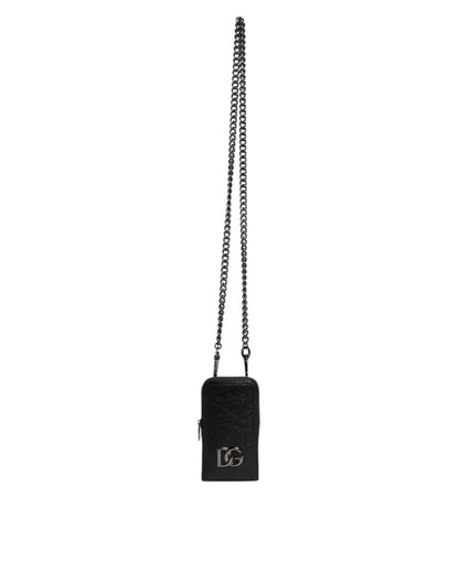 Bolso bandolera de cuero negro Dolce &amp; Gabbana con cadena para teléfono