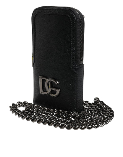 Bolso bandolera de cuero negro Dolce &amp; Gabbana con cadena para teléfono