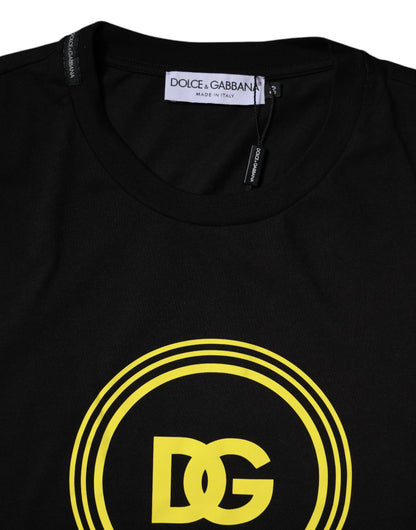 Camiseta de algodón con cuello redondo y estampado de logotipo negro de Dolce &amp; Gabbana