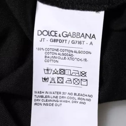 Camiseta de algodón con cuello redondo y estampado de logotipo negro de Dolce &amp; Gabbana