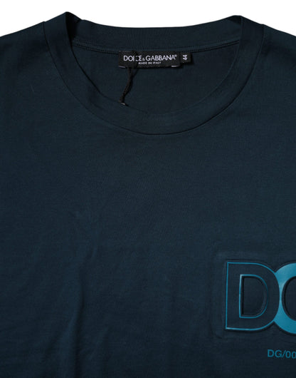 Camiseta de manga corta con cuello redondo y logotipo azul de Dolce &amp; Gabbana