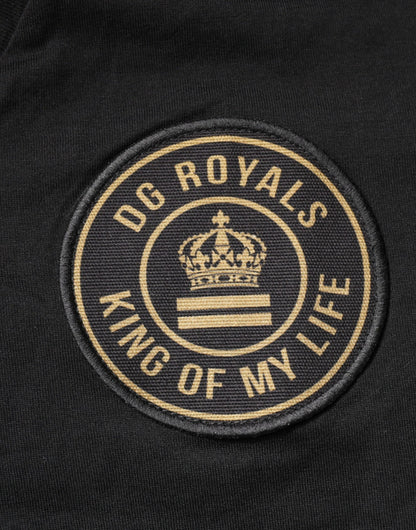 Camiseta de manga corta con cuello en V y logotipo de algodón negro de Dolce &amp; Gabbana