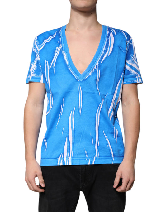 Dolce & Gabbana Blue Cotton V - neck Short Sleeves T-shirt – IT50 | L par Dolce & Gabbana | Disponible sur Sandy Store ByNet