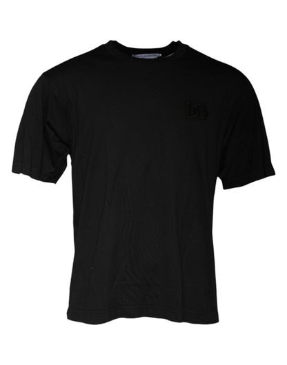 Dolce &amp; Gabbana Camiseta negra de manga corta con cuello redondo de algodón