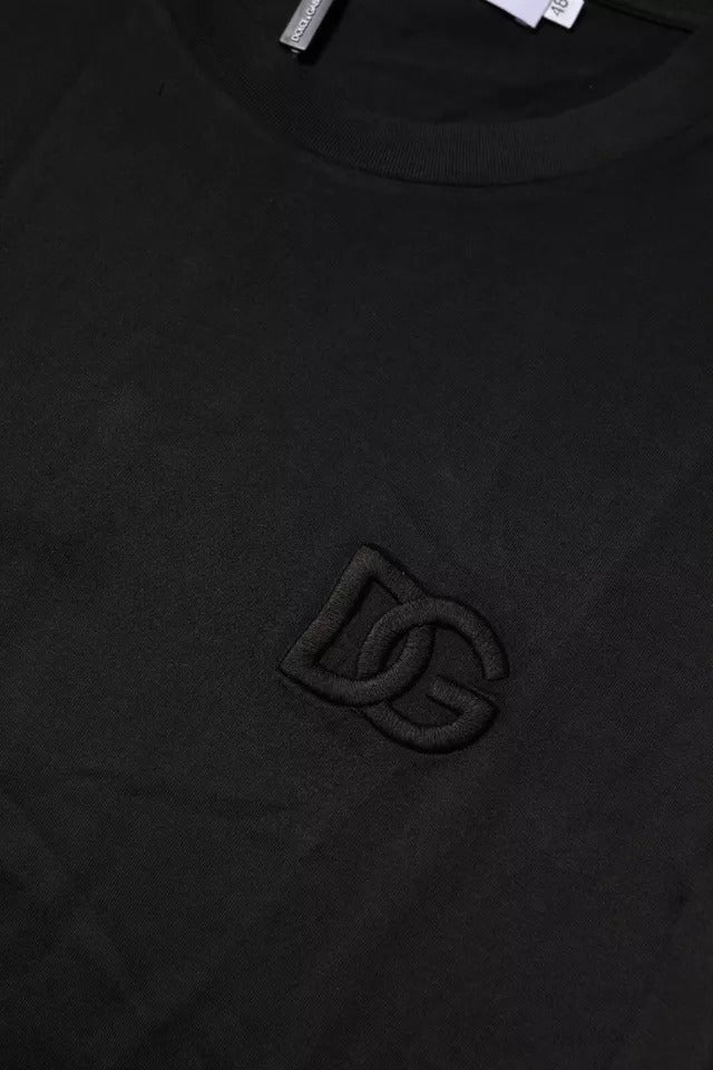 Dolce &amp; Gabbana Camiseta negra de manga corta con cuello redondo de algodón