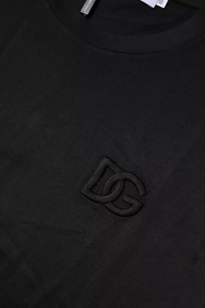 Dolce &amp; Gabbana Camiseta negra de manga corta con cuello redondo de algodón