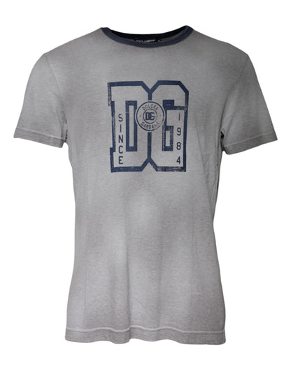 Camiseta de algodón con cuello redondo y estampado de logotipo gris de Dolce &amp; Gabbana
