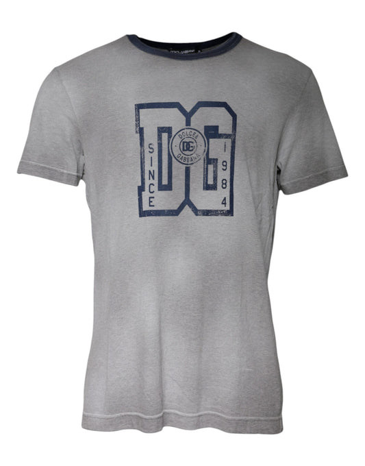 Camiseta de algodón con cuello redondo y estampado de logotipo gris de Dolce &amp; Gabbana