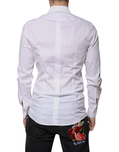 Camisa de vestir Dolce &amp; Gabbana de algodón blanco de manga larga dorada