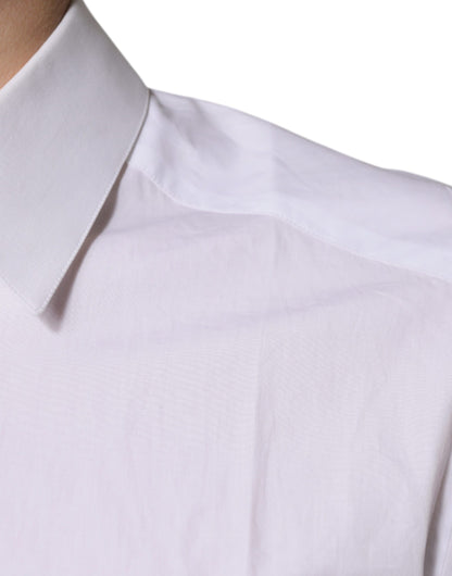 Camisa de vestir Dolce &amp; Gabbana de algodón blanco de manga larga dorada