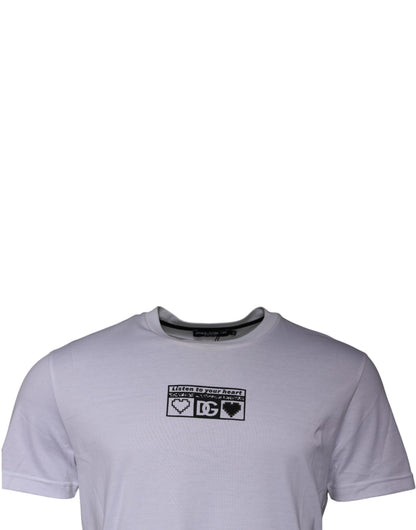 Dolce &amp; Gabbana White Logo Print Cotton Crew Neck T-shirt