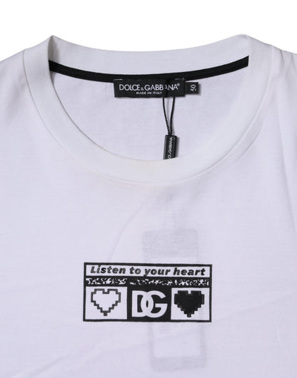 Dolce &amp; Gabbana White Logo Print Cotton Crew Neck T-shirt