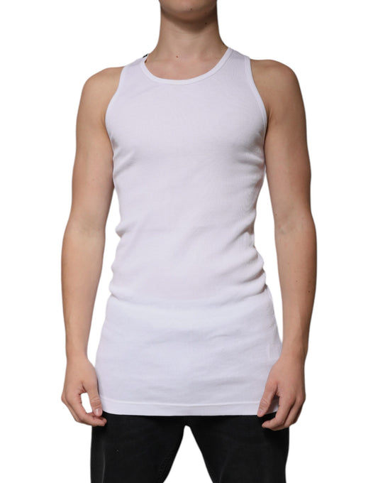 Dolce & Gabbana White Cotton Sleeveless Round Neck Tank T-shirt – IT52 | XL par Dolce & Gabbana | Disponible sur Sandy Store ByNet