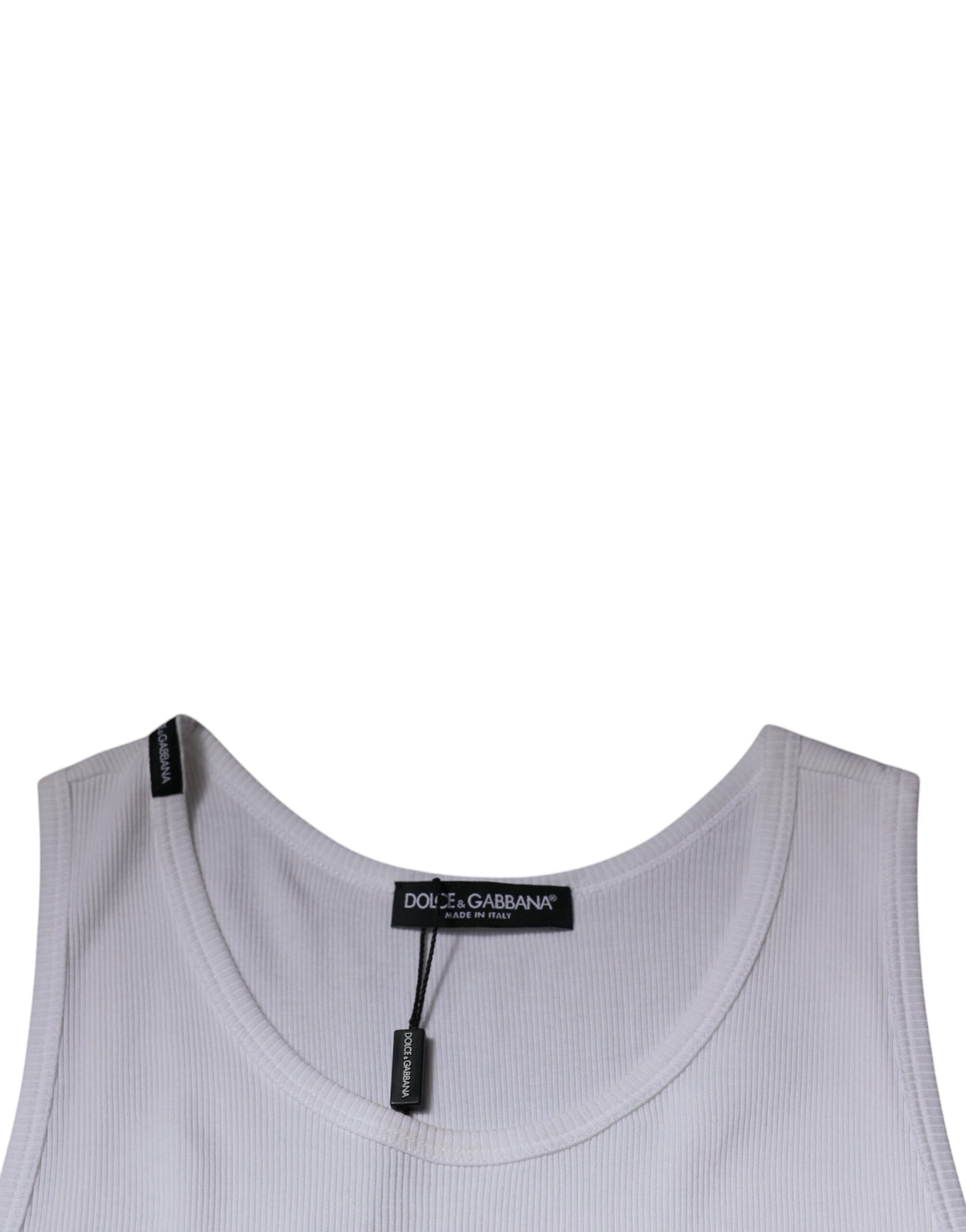 Dolce & Gabbana White Cotton Sleeveless Round Neck Tank T-shirt – IT52 | XL par Dolce & Gabbana | Disponible sur Sandy Store ByNet