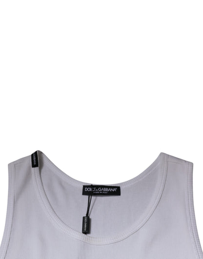 Dolce & Gabbana White Cotton Sleeveless Round Neck Tank T-shirt – IT52 | XL par Dolce & Gabbana | Disponible sur Sandy Store ByNet