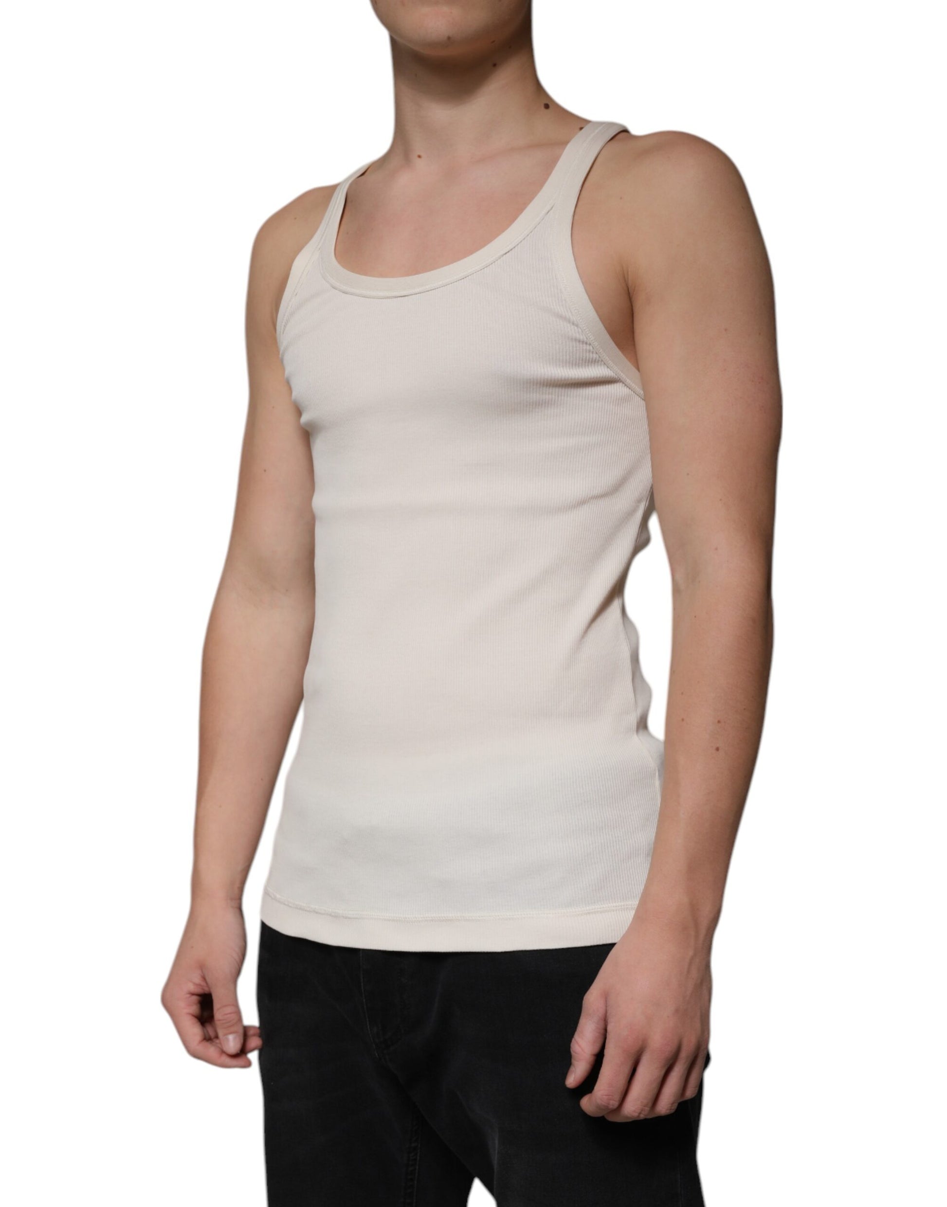 Dolce & Gabbana Off White Cotton Sleeveless Round Neck Tank T-shirt – IT46 | S par Dolce & Gabbana | Disponible sur Sandy Store ByNet