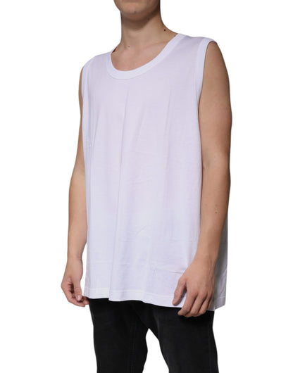 Dolce &amp; Gabbana White Cotton Sleeveless Round Neck Tank T-shirt