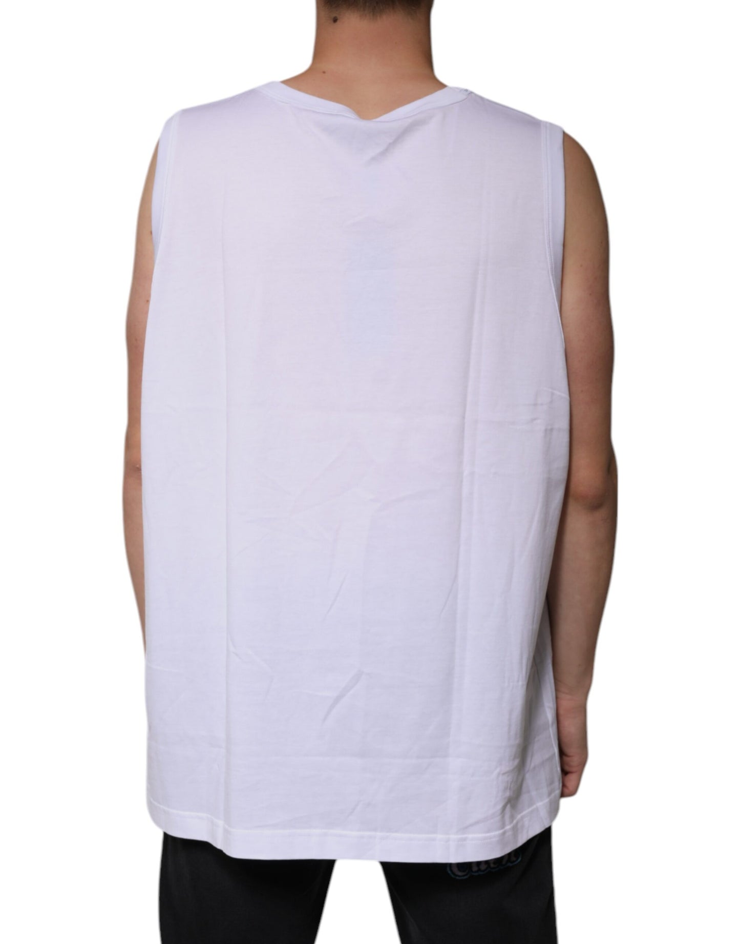 Dolce &amp; Gabbana White Cotton Sleeveless Round Neck Tank T-shirt