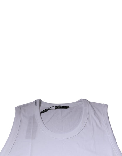 Dolce &amp; Gabbana White Cotton Sleeveless Round Neck Tank T-shirt