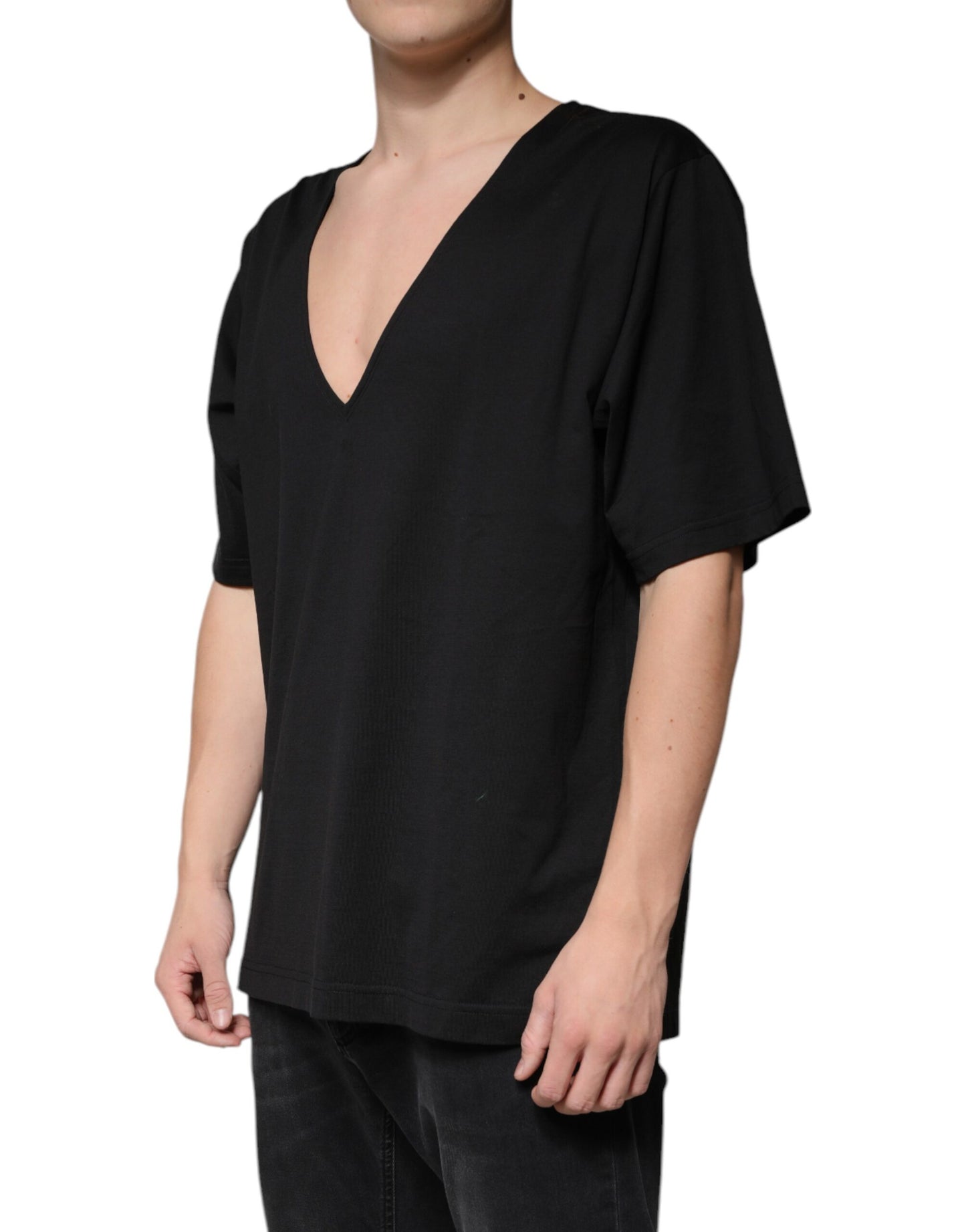 Dolce &amp; Gabbana Black Cotton V-neck Short Sleeves T-shirt