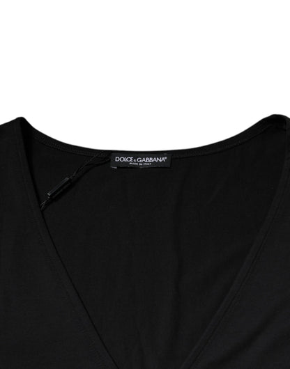 Dolce &amp; Gabbana Black Cotton V-neck Short Sleeves T-shirt