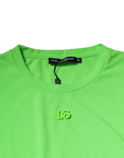 Dolce &amp; Gabbana Green Logo Polyester Crew Neck T-shirt