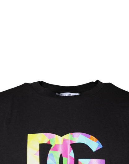 Dolce &amp; Gabbana Black Logo Print Cotton Crew Neck T-shirt