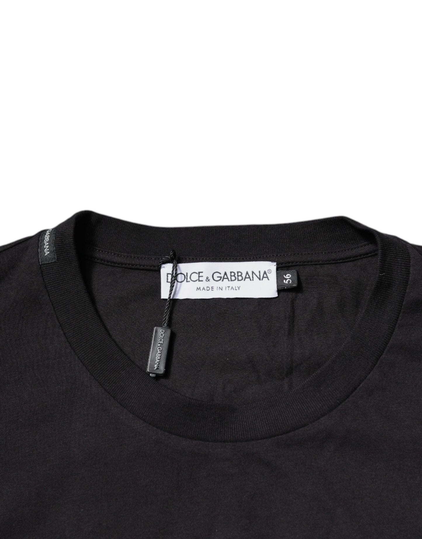 Dolce &amp; Gabbana Black Logo Print Cotton Crew Neck T-shirt