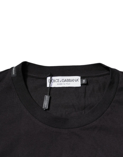 Dolce &amp; Gabbana Black Logo Print Cotton Crew Neck T-shirt