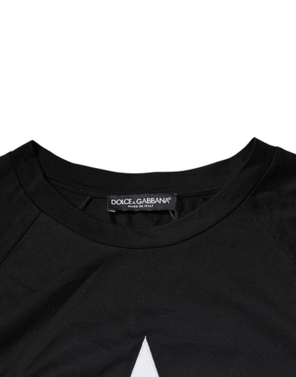 Dolce &amp; Gabbana Black Logo Print Cotton Crew Neck T-shirt