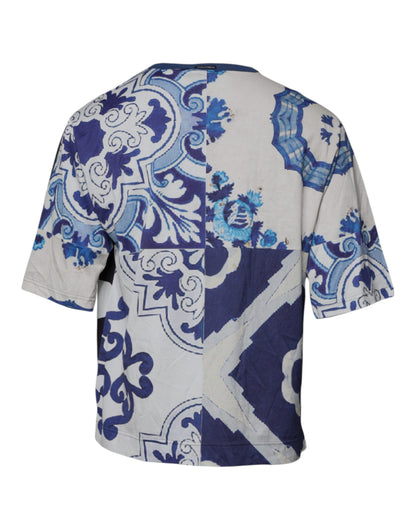 Dolce &amp; Gabbana Black White Printed Cotton Crew Neck T-shirt