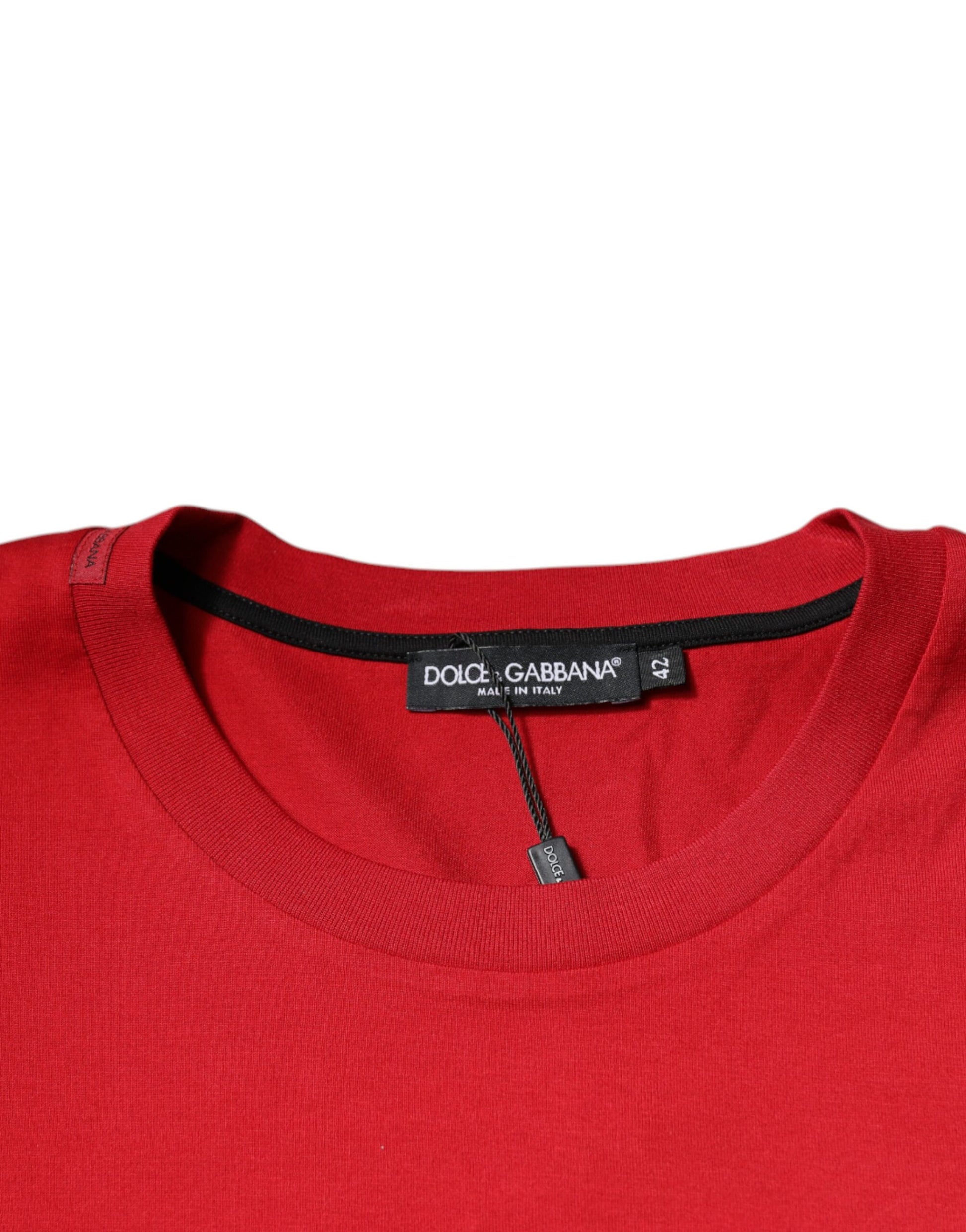 Dolce & Gabbana Red Logo Print Cotton Crew Neck T-shirt – IT42 | XS par Dolce & Gabbana | Disponible sur Sandy Store ByNet