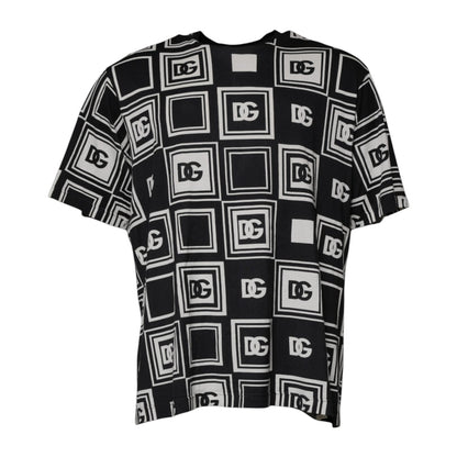 Dolce &amp; Gabbana Black Logo Monogram Cotton Crew Neck T-shirt