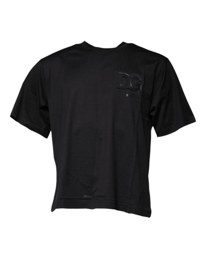 Dolce &amp; Gabbana Black DG Logo Print Cotton Crew Neck T-shirt