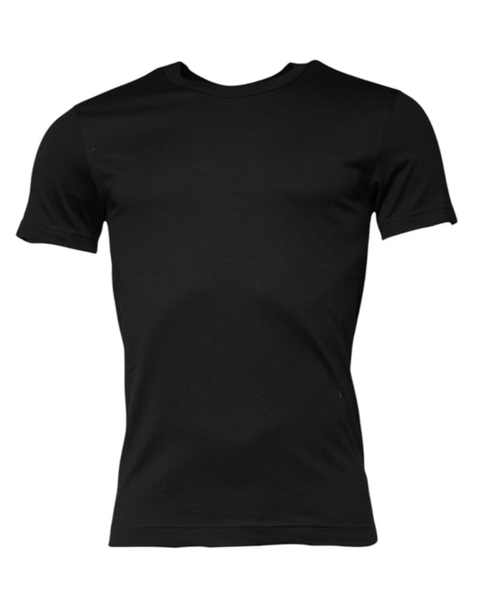 Dolce &amp; Gabbana Camiseta negra de manga corta con cuello redondo de algodón