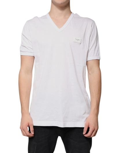 Dolce &amp; Gabbana White Logo V-neck Short Sleeve T-shirt