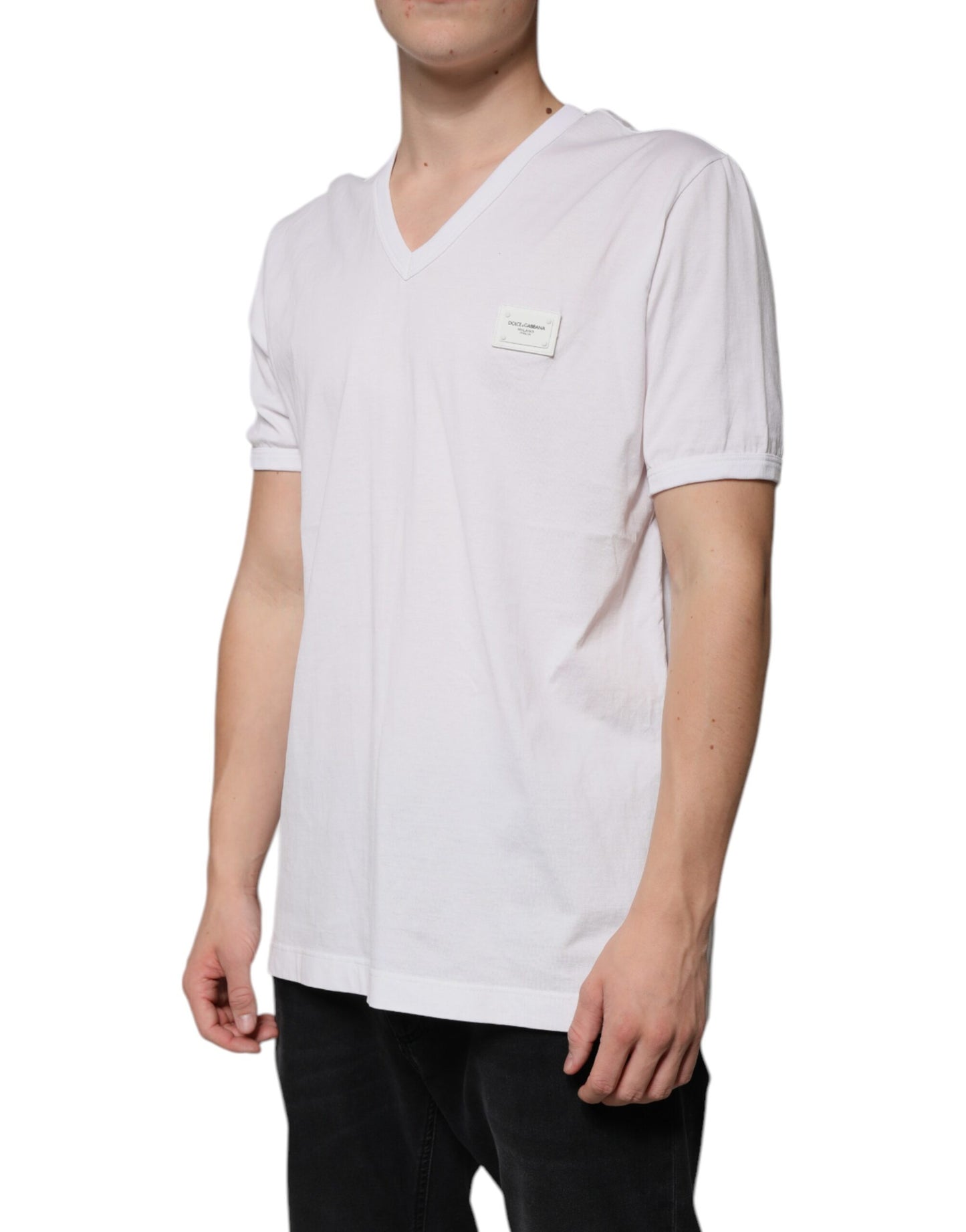 Dolce &amp; Gabbana White Logo V-neck Short Sleeve T-shirt