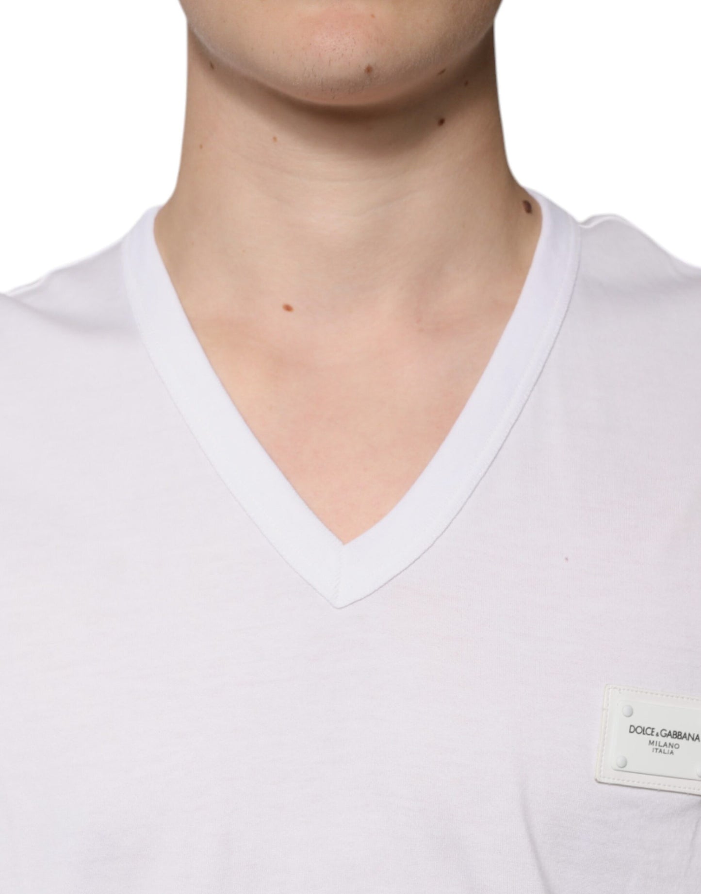 Dolce &amp; Gabbana White Logo V-neck Short Sleeve T-shirt