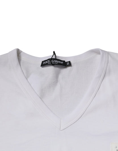 Dolce &amp; Gabbana White Logo V-neck Short Sleeve T-shirt