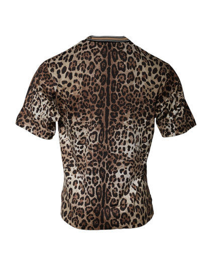 Camiseta de manga corta con cuello redondo y estampado de leopardo marrón de Dolce &amp; Gabbana