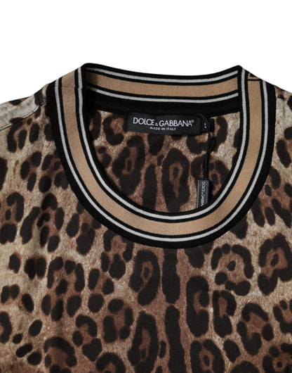 Camiseta de manga corta con cuello redondo y estampado de leopardo marrón de Dolce &amp; Gabbana