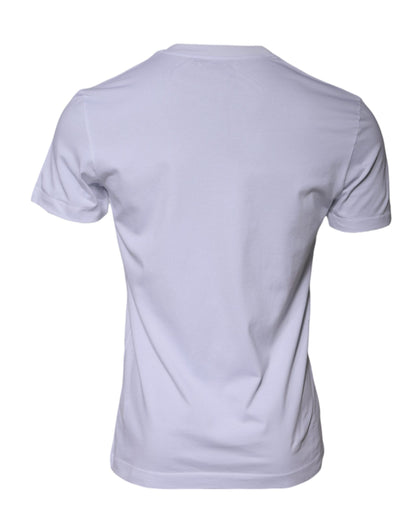 Dolce &amp; Gabbana White Logo Print Cotton Crew Neck T-shirt