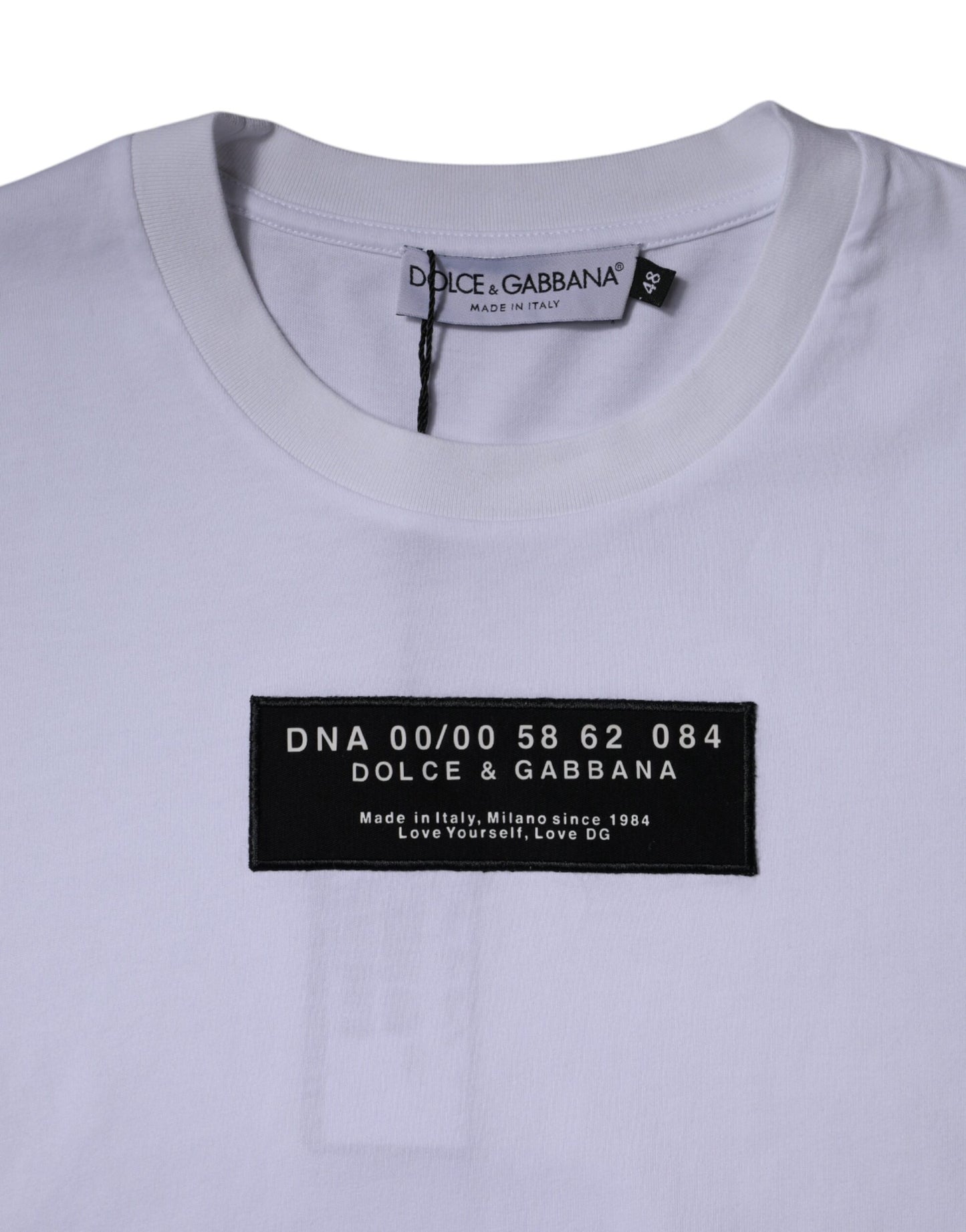 Dolce &amp; Gabbana White Logo Print Cotton Crew Neck T-shirt