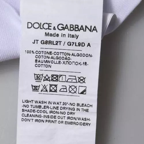 Dolce &amp; Gabbana White Logo Print Cotton Crew Neck T-shirt