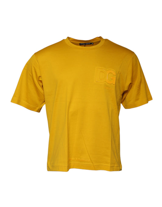 Camiseta de manga corta con cuello redondo y logotipo amarillo oscuro de Dolce &amp; Gabbana
