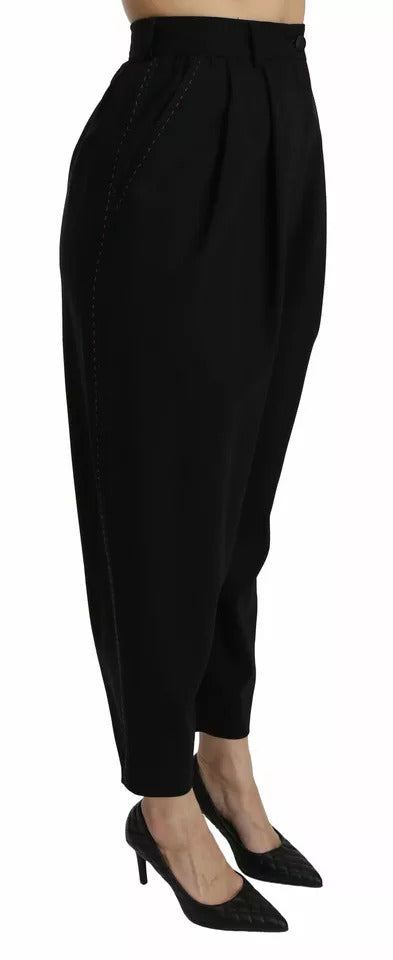 Pantalones cortos Dolce &amp; Gabbana de lana negra con cintura alta y pliegues delanteros