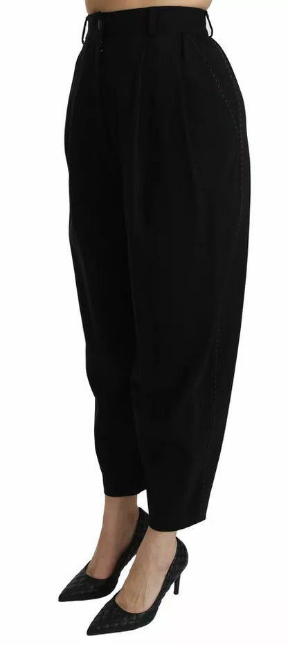 Pantalones cortos Dolce &amp; Gabbana de lana negra con cintura alta y pliegues delanteros