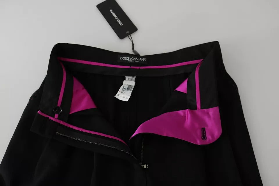 Pantalones cortos Dolce &amp; Gabbana de lana negra con cintura alta y pliegues delanteros